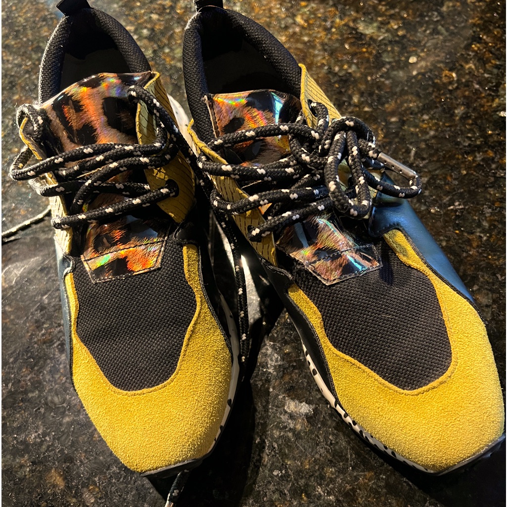 Steve Madden Womens Cliff Trainer - Yellow / Multi, Lace-Up, Wedge Heel.